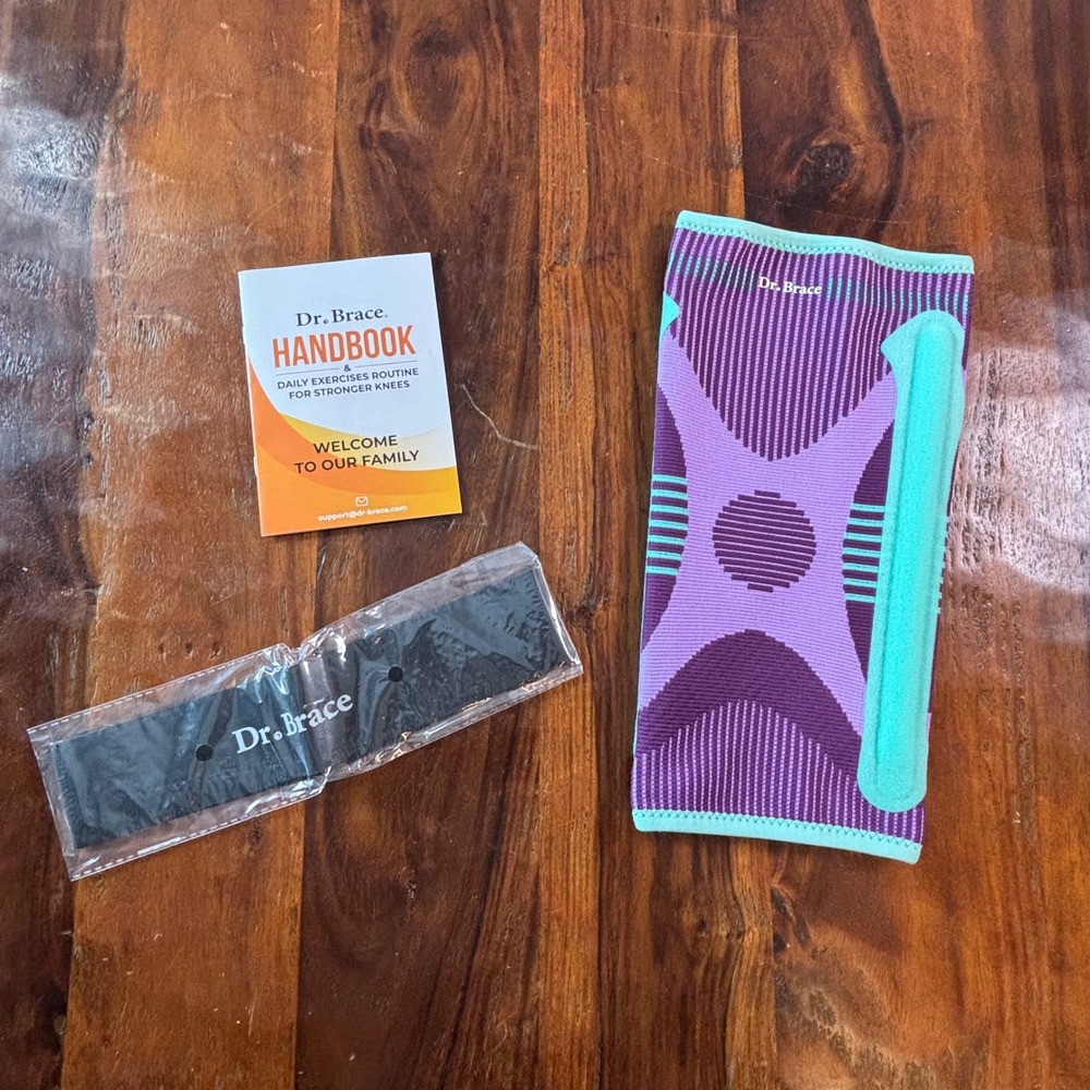 Dr. Brace‎ Compression Knee Sleeve Purple Teal with Exercise Handbook and Strap